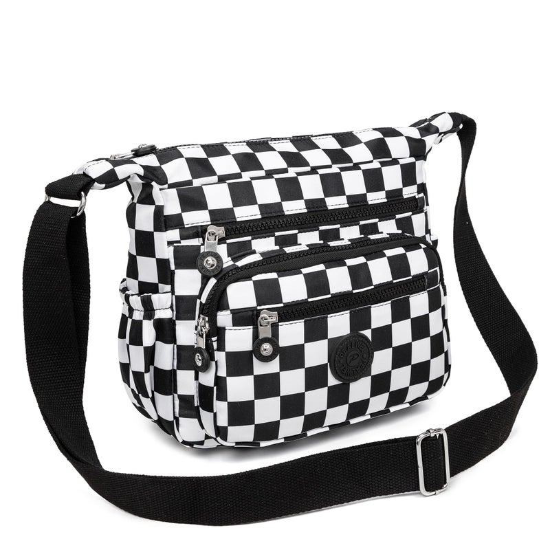 Pealwel Women Shoulder Handbag Roomy Multiple Pockets Bag Ladies Crossbody Purse Tote Top Handle Satchel(Black&White) - Image 5