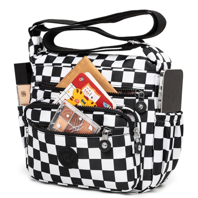 Pealwel Women Shoulder Handbag Roomy Multiple Pockets Bag Ladies Crossbody Purse Tote Top Handle Satchel(Black&White) - Image 3