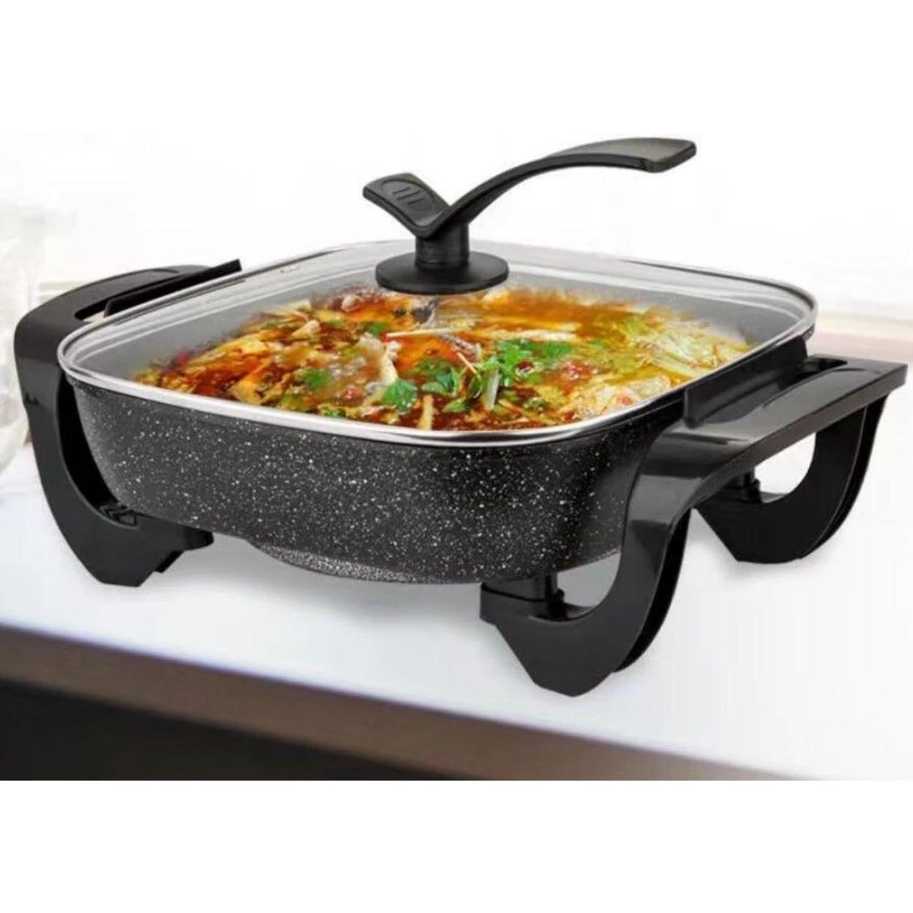Multi Cooker, electric hot pot, Multifunctional for Shabu-Shabu, Stir Fry, Noodles, Pasta, Nonstick Frying Pan for Sauté, Dual Power Control Ramen Cooker for Dorm and Office, Black