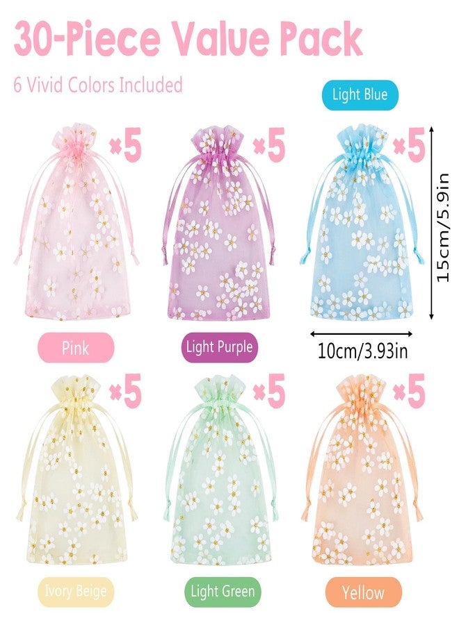 Quilax 30 Pcs Organza Gift Bag, 4x6in Floral Drawstring Mesh Gift Bags with Drawstring, 6 Colors Organza Bags, Sheer Bag for Wedding, Christmas, Baby Shower, Birthday, Party Favors - Image 2