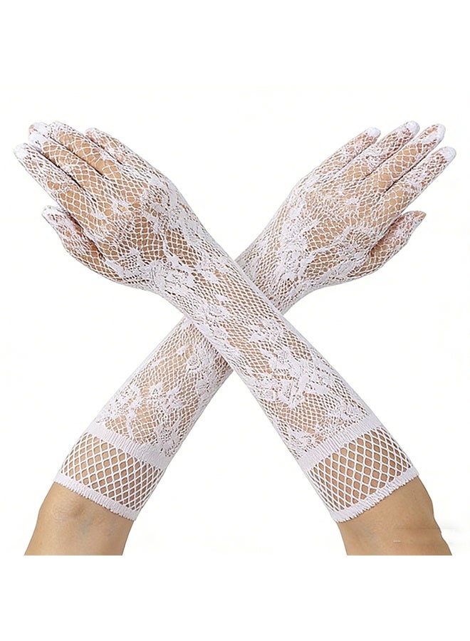 Happy D Women's lace gloves, elbow-length gloves, for parties, cosplay, wedding dinners, bridal ball gloves (black and white) - Image 3