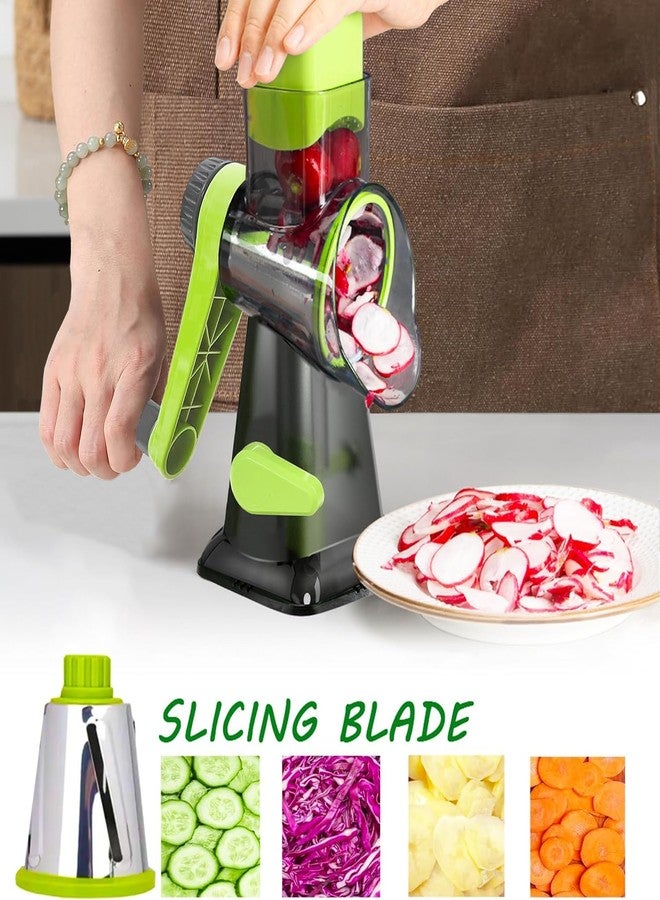 Dachenus Cheese Grater Rotary Cheese Grater,Versatile Cheese Shredder,Blades for Shredding, Grating, Slicing,Cheese Shredder with Suction Base and Cleaning Brush Kitchen Gift (green) - Image 2