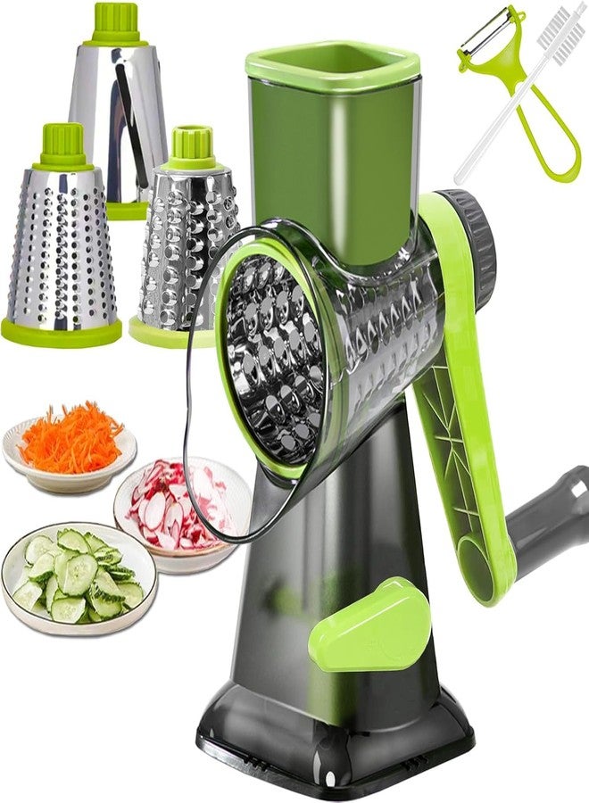 Dachenus Cheese Grater Rotary Cheese Grater,Versatile Cheese Shredder,Blades for Shredding, Grating, Slicing,Cheese Shredder with Suction Base and Cleaning Brush Kitchen Gift (green) - Image 1