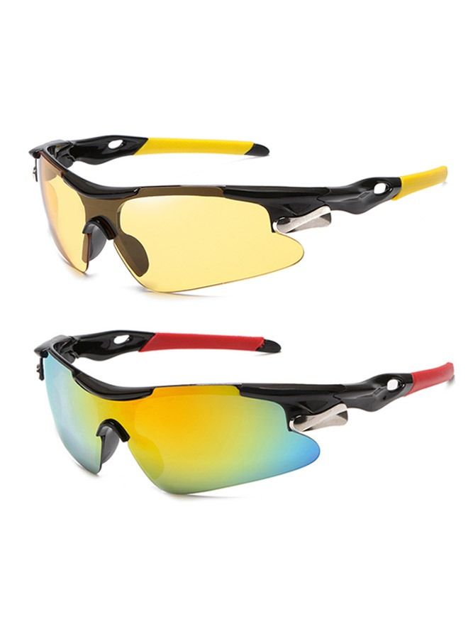2 Pcs Outdoor Sports UV Protection Half Frame Sunglasses, UV400 Polarized Cycling Safety Sports Sunglasses, Windproof Goggles for Baseball Golf (Yellow) - Image 1