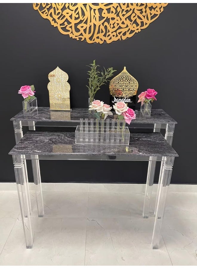 Horoof Market Luxury Two-Piece Black Marble Console Set with Acrylic Legs – Elegant and Modern Design  - Image 5