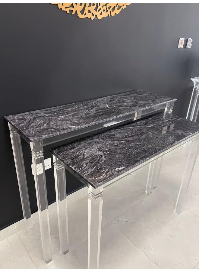 Horoof Market Luxury Two-Piece Black Marble Console Set with Acrylic Legs – Elegant and Modern Design  - Image 1