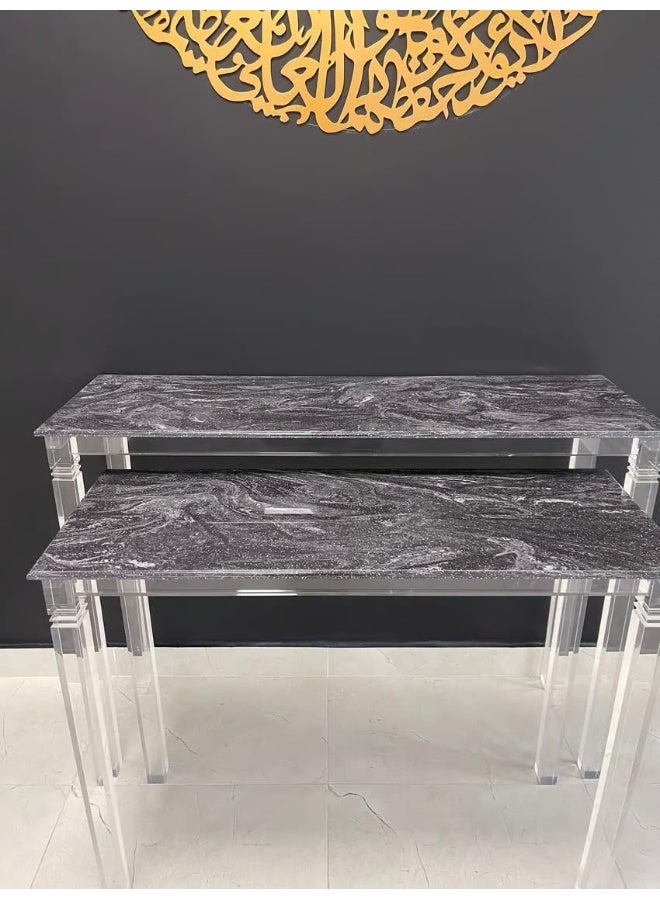 Horoof Market Luxury Two-Piece Black Marble Console Set with Acrylic Legs – Elegant and Modern Design  - Image 3