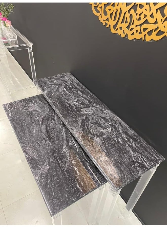 Horoof Market Luxury Two-Piece Black Marble Console Set with Acrylic Legs – Elegant and Modern Design  - Image 4