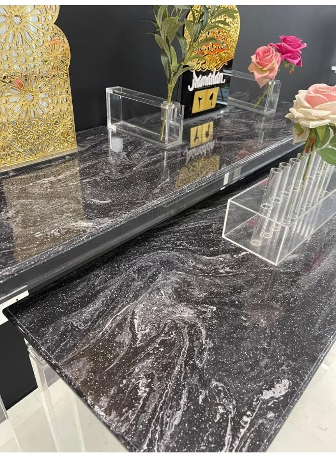 Horoof Market Luxury Two-Piece Black Marble Console Set with Acrylic Legs – Elegant and Modern Design  - Image 2