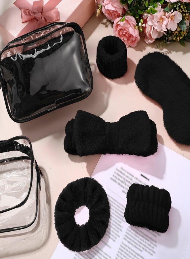 Hoteam 10 Pcs Spa Party Supplies Gift Set Sleepover Party Favor Spa Headband Wristband Sleep Eye Mask Velvet Scrunchies for Skin Care Makeup Slumber Night Favor(Black) - Image 3