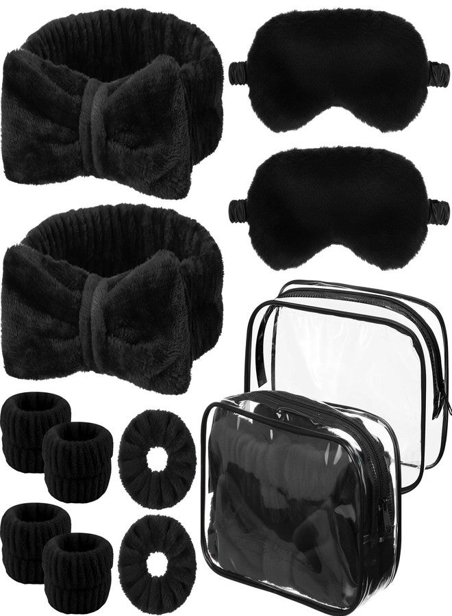 Hoteam 10 Pcs Spa Party Supplies Gift Set Sleepover Party Favor Spa Headband Wristband Sleep Eye Mask Velvet Scrunchies for Skin Care Makeup Slumber Night Favor(Black) - Image 1