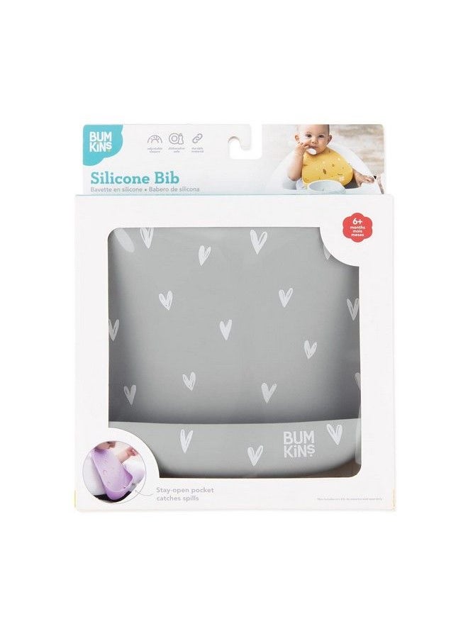 BUMKiNs - Bibs Silicone Bibs For Babies Baby Bib For Girl Or Boy Silicone Pocket Bib Baby And Toddler Bib For 6 24 Months Baby Bib For Eating Feeding Bib Hearts - Image 1