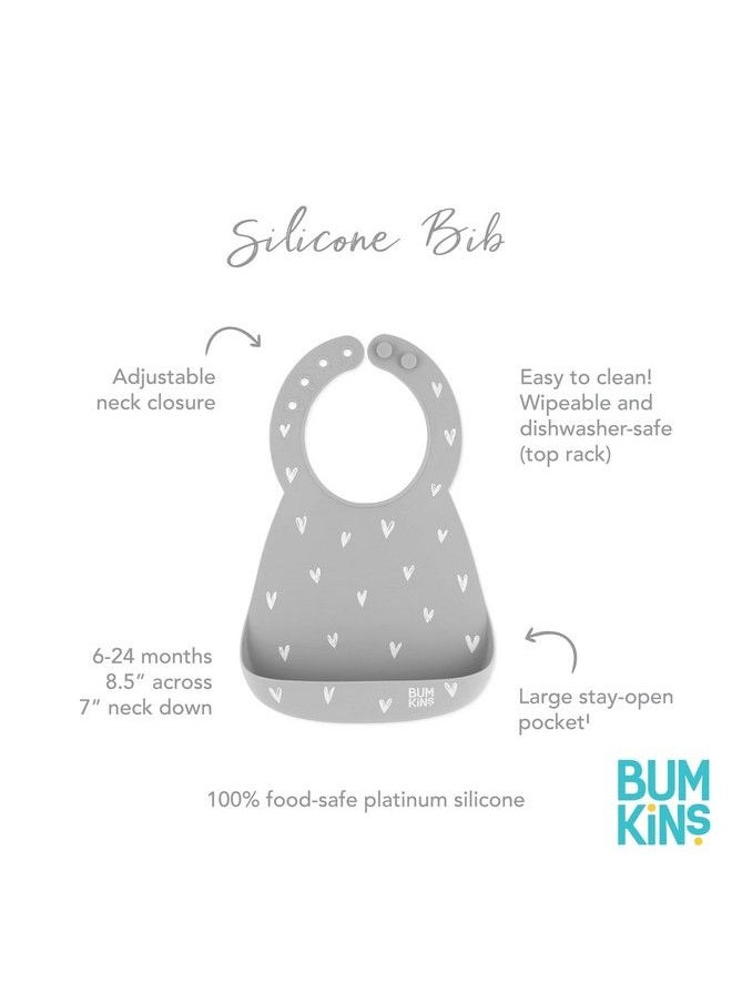 BUMKiNs - Bibs Silicone Bibs For Babies Baby Bib For Girl Or Boy Silicone Pocket Bib Baby And Toddler Bib For 6 24 Months Baby Bib For Eating Feeding Bib Hearts - Image 1