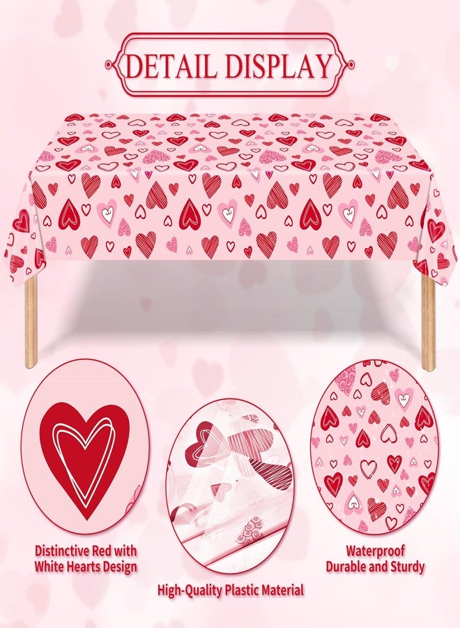 SpinLaLa 3-Pack 54 x 108 Inch Valentine's Day Plastic Tablecloth - Pink with Assorted Heart Designs, Disposable Romantic Love Themed Rectangle Table Cloth for Indoor Outdoor Table Cover Decorations - Image 3