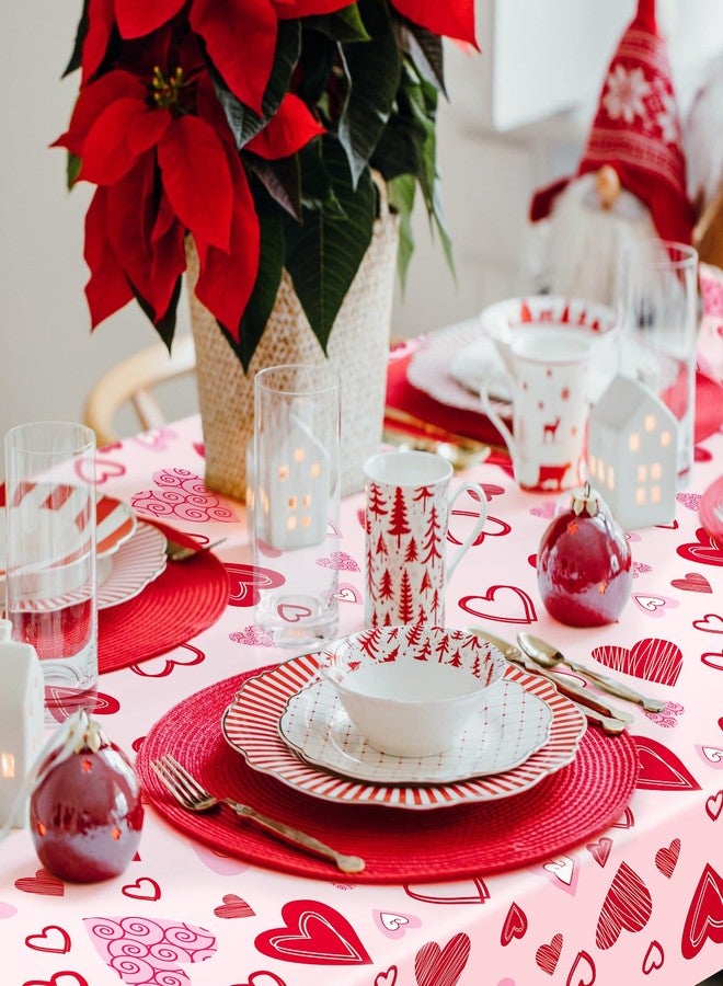 SpinLaLa 3-Pack 54 x 108 Inch Valentine's Day Plastic Tablecloth - Pink with Assorted Heart Designs, Disposable Romantic Love Themed Rectangle Table Cloth for Indoor Outdoor Table Cover Decorations - Image 5