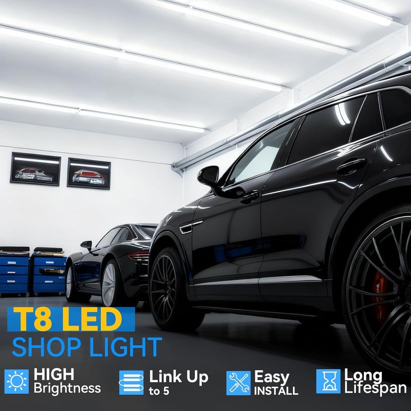 SHOPLED LED Shop Light 6FT, 60W 5000K Daylight White V-Shape LED Lights Fixture, 8000LM T8 Linkable Tube Lights for Workshop, Basement, Garage, Warehouse, ETL Listed, 4-Pack - Image 2