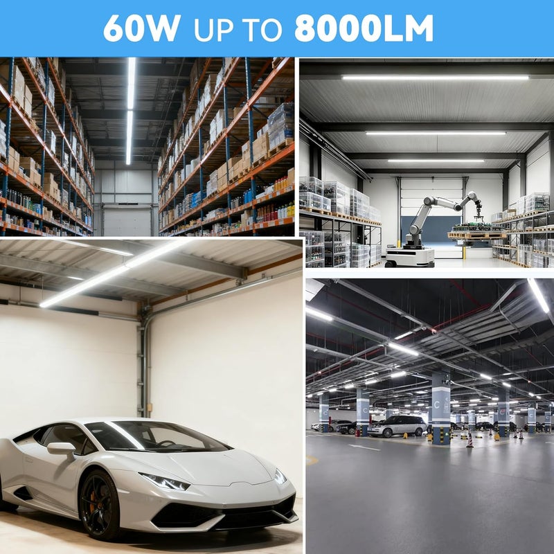 SHOPLED LED Shop Light 6FT, 60W 5000K Daylight White V-Shape LED Lights Fixture, 8000LM T8 Linkable Tube Lights for Workshop, Basement, Garage, Warehouse, ETL Listed, 4-Pack - Image 4