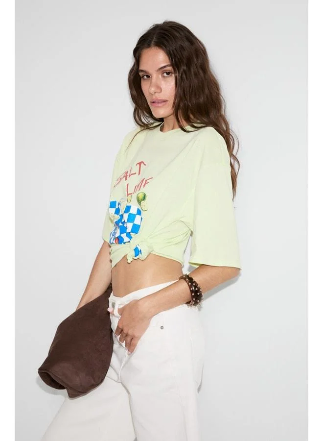 GRIMELANGE NITZA Women's 100% Cotton Oversized Boat Neck Mint Green T-Shirt.