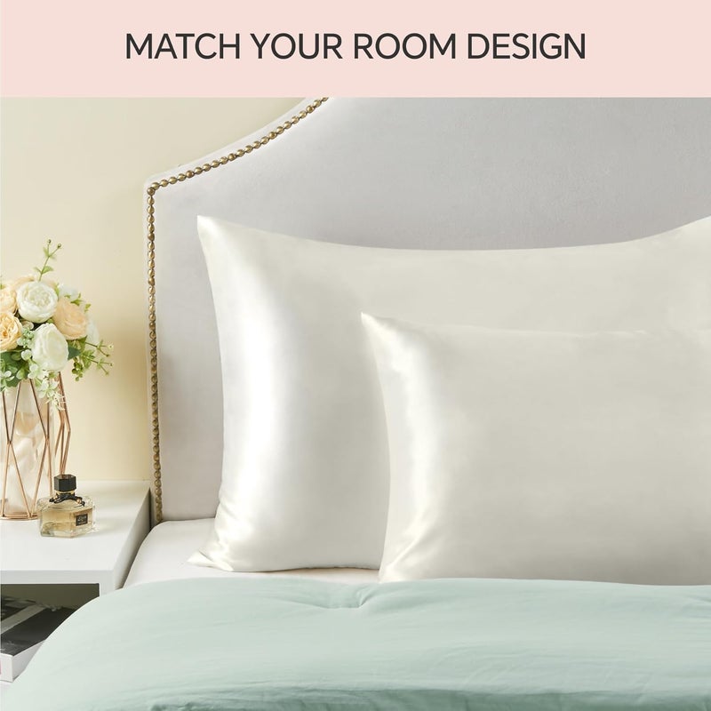 Nan Satin Pillowcase Set of 2, Ivory Silk Pillow Cases for Hair and Skin with Envelope Closure (20x26 inch) - Image 4