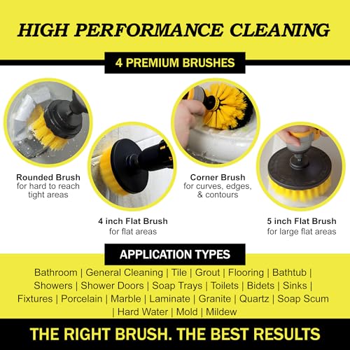 Drillbrush مجموعة ملحقات فرشاة نايلون لتنظيف الحمام - مجموعة فرشاة كهربائية لتنظيف حوض الاستحمام، الدش، البلاط، والجص - فرش تنظيف منزلية متعددة الاستخدامات لمثقاب - مجموعة منظف الجص الكهربائي - Image 2