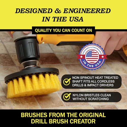 Drillbrush مجموعة ملحقات فرشاة نايلون لتنظيف الحمام - مجموعة فرشاة كهربائية لتنظيف حوض الاستحمام، الدش، البلاط، والجص - فرش تنظيف منزلية متعددة الاستخدامات لمثقاب - مجموعة منظف الجص الكهربائي - Image 3