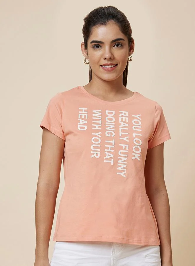 جلو باص Globus Slogan Print Round Neck Cotton Boxy Fit T-Shirt