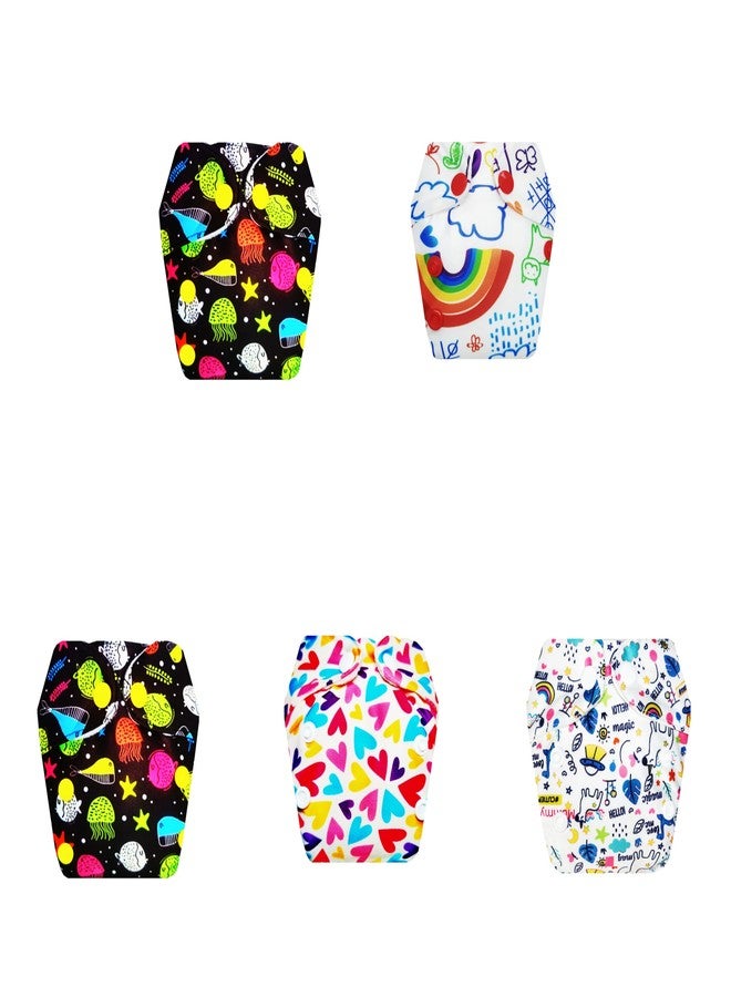 حفاضات قماشية فاخرة من دمبلدو للأطفال حديثي الولادة مع حشوة داخلية (عبوة من 5 قطع) | مضادة للحساسية | مانعة للتسرب | مناسبة للسفر | مثالية لفصل الصيف الهندي | من 0 إلى 4 أشهر | للجنسين - Image 1