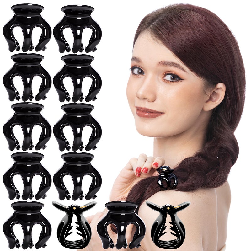 RC ROCHE ORNAMENT 12 Pcs Octopus Hair Clips for Women Thick or Thin Hair Pumpkin No Slip Hold Grip Claw Styling Spider Jaw Clips Strong Durable Small Black