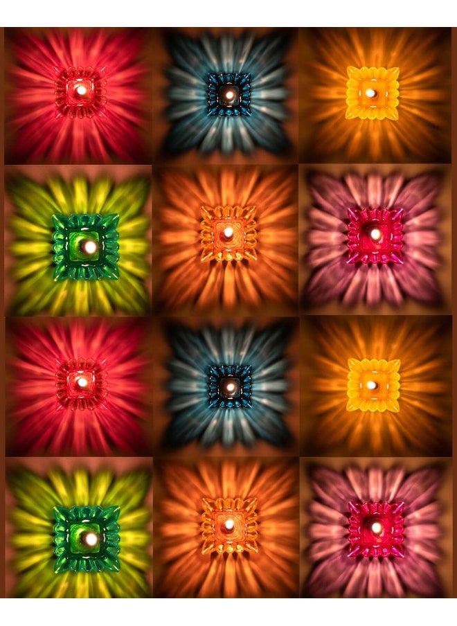 Indian Karigar 12 Pieces  Diwali Diyas Colourful 3D Reflection Diya For Diwali Decor Flower Shape Shadow Reflective Diyas For Diwali Decoration Items For Home Decor Reusable Diwali Light Multicolour  - Image 1