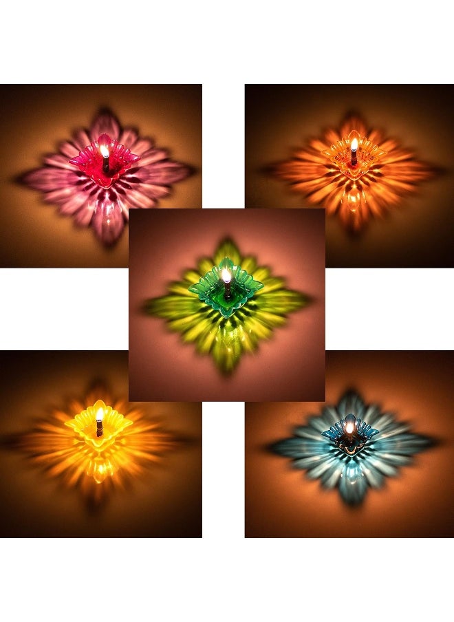 Indian Karigar 12 Pieces  Diwali Diyas Colourful 3D Reflection Diya For Diwali Decor Flower Shape Shadow Reflective Diyas For Diwali Decoration Items For Home Decor Reusable Diwali Light Multicolour  - Image 3