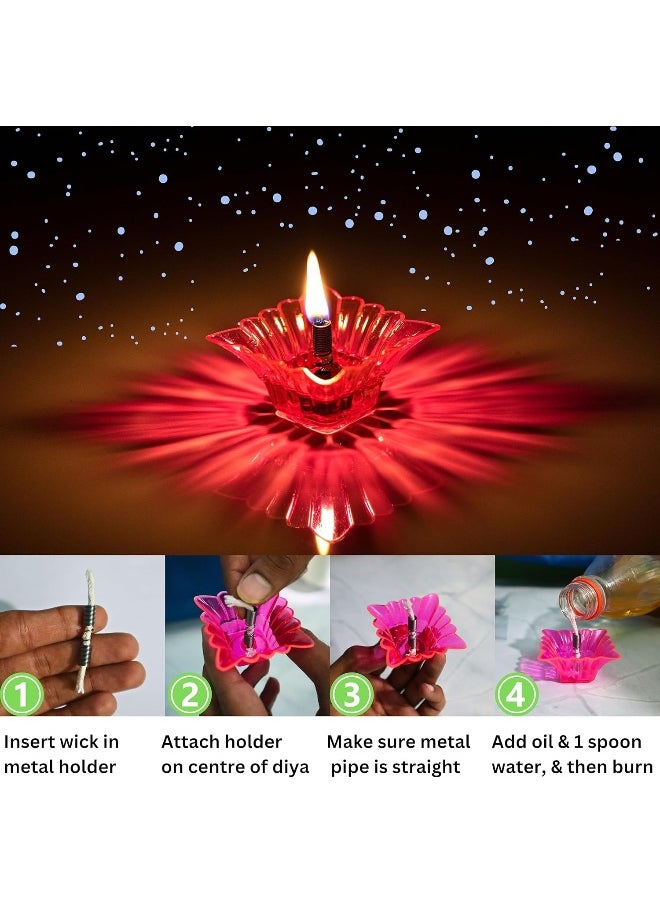 Indian Karigar 12 Pieces  Diwali Diyas Colourful 3D Reflection Diya For Diwali Decor Flower Shape Shadow Reflective Diyas For Diwali Decoration Items For Home Decor Reusable Diwali Light Multicolour  - Image 5