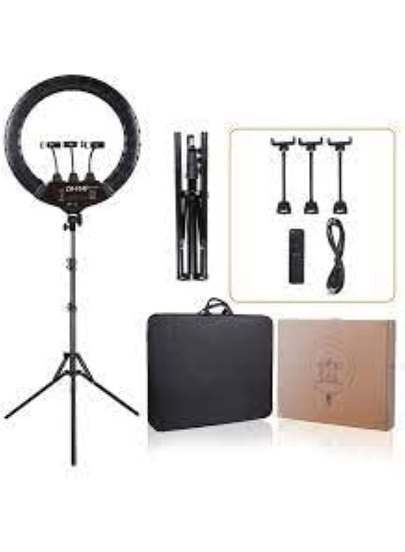 رينج لايت 18 بوصة مع حامل ترايبود – إضاءة LED قابلة للتعتيم مع ريموت لاسلكي للتصوير والبث المباشر - Image 3