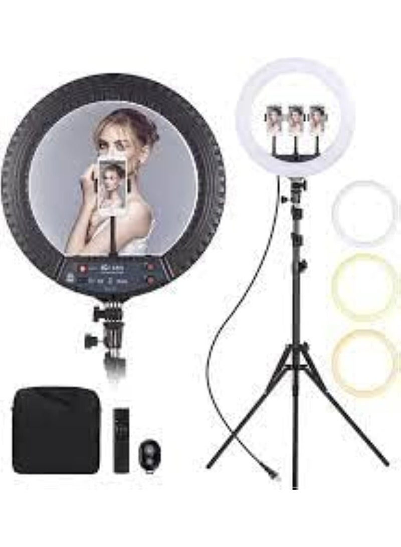 رينج لايت 18 بوصة مع حامل ترايبود – إضاءة LED قابلة للتعتيم مع ريموت لاسلكي للتصوير والبث المباشر - Image 1