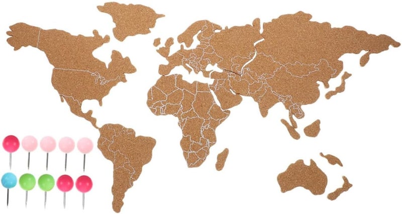 1Set World Map Corkboard Bulletin Board Self Adhesive Decorative Map for Travel Office and School Decor Sturdy Finish Easy Installation for Stylish Home Decoration - Image 1