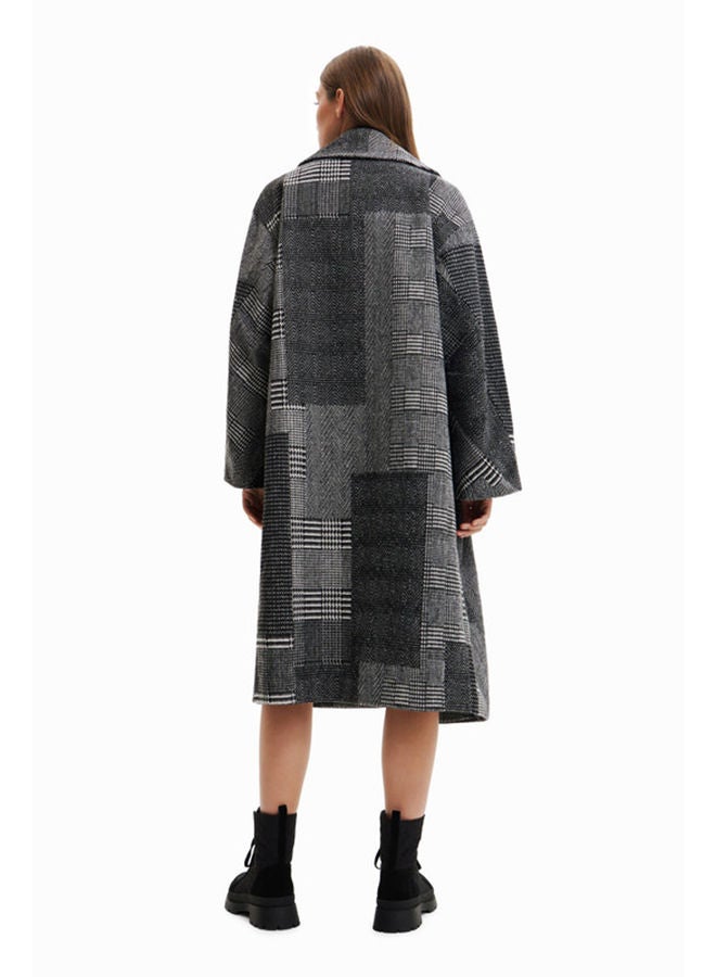 DESIGUAL معطف طويل من الصوف المرقعة - Image 4