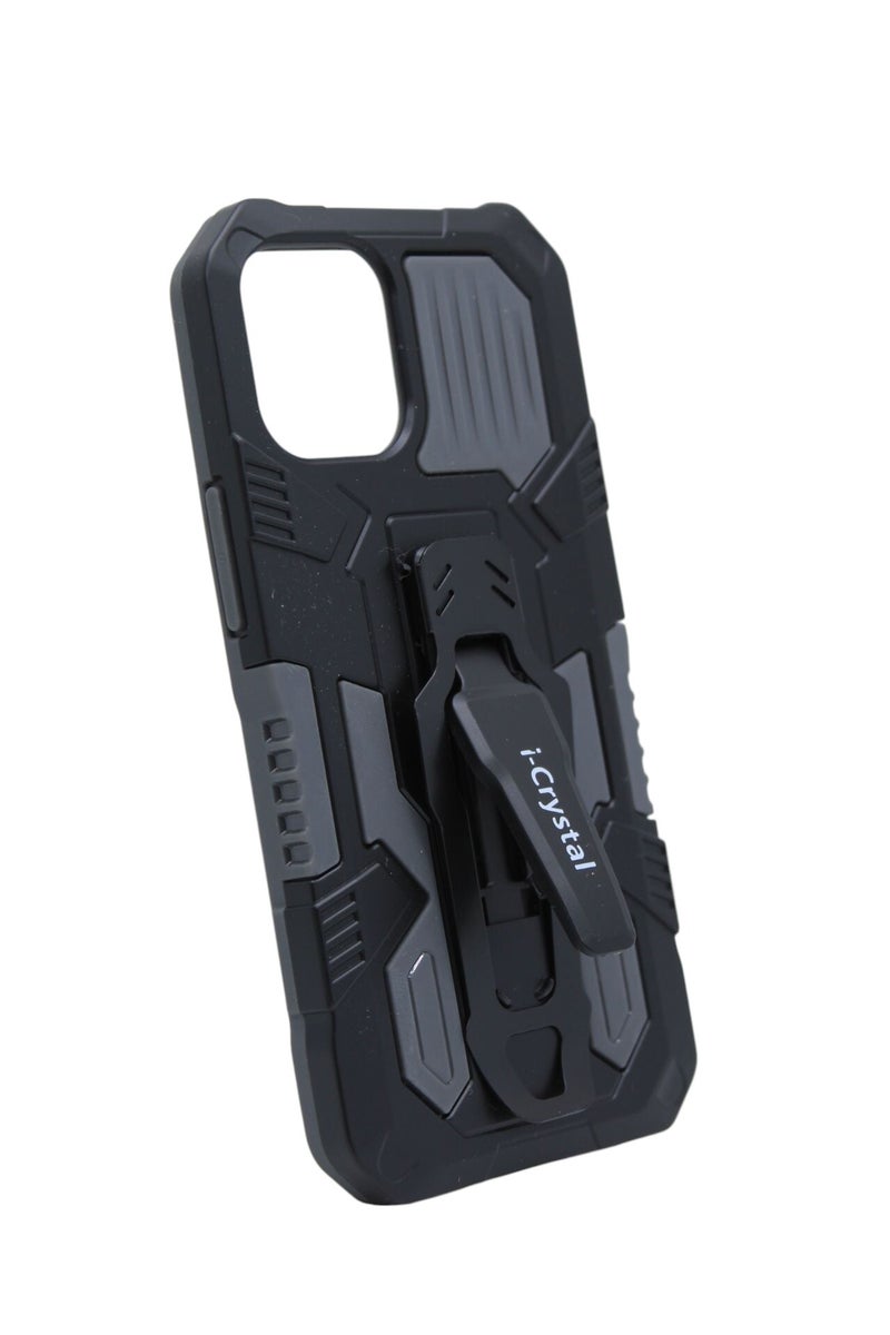 C.F.S Plastic Back Cover With Stand For Apple iPhone 12 mini - Black & Grey - Image 2