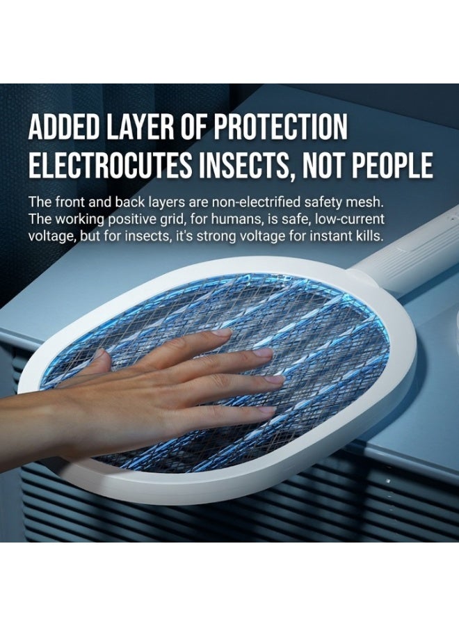 ORIONMAX Electric Mosquito Swatter Racket Rechargeable Bug Zapper & Mosquito Killer, Dual Mode Fly Swatter with LED Light Trap, Safe Electric Grid, Enlarged Mesh, Long Battery Life Indoor Outdoor - Image 3