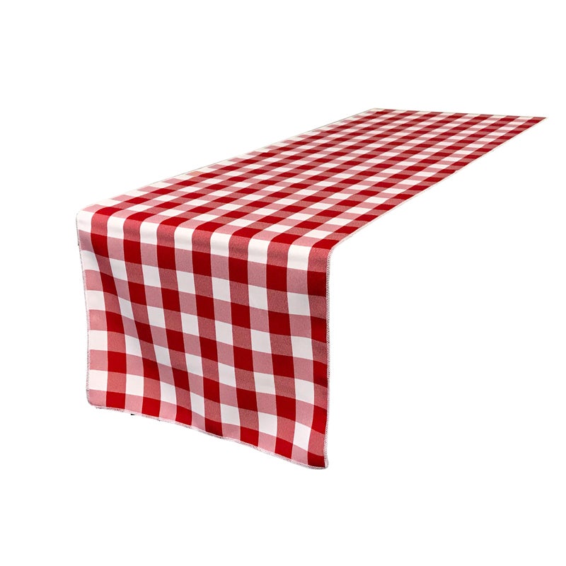 LA Linen Polyester Gingham Checkered 14 by 108-Inch Table Runner  White and Red