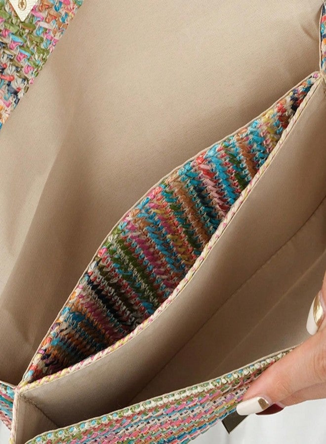 EMGILL Women's Summer Multicolored Hand Woven Straw Hobo Clutch Bag with Chain Strap, Medium Size, 2024 - Image 2