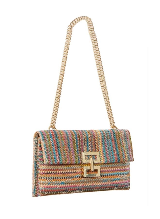 EMGILL Women's Summer Multicolored Hand Woven Straw Hobo Clutch Bag with Chain Strap, Medium Size, 2024 - Image 3