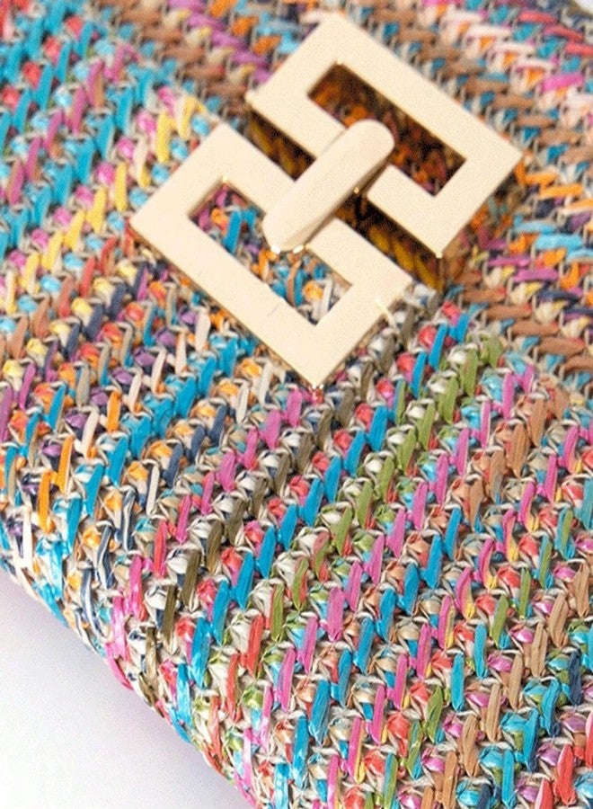 EMGILL Women's Summer Multicolored Hand Woven Straw Hobo Clutch Bag with Chain Strap, Medium Size, 2024 - Image 4