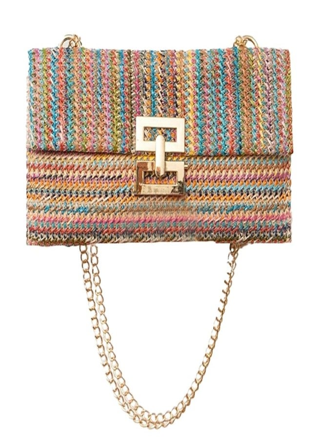 EMGILL Women's Summer Multicolored Hand Woven Straw Hobo Clutch Bag with Chain Strap, Medium Size, 2024 - Image 1