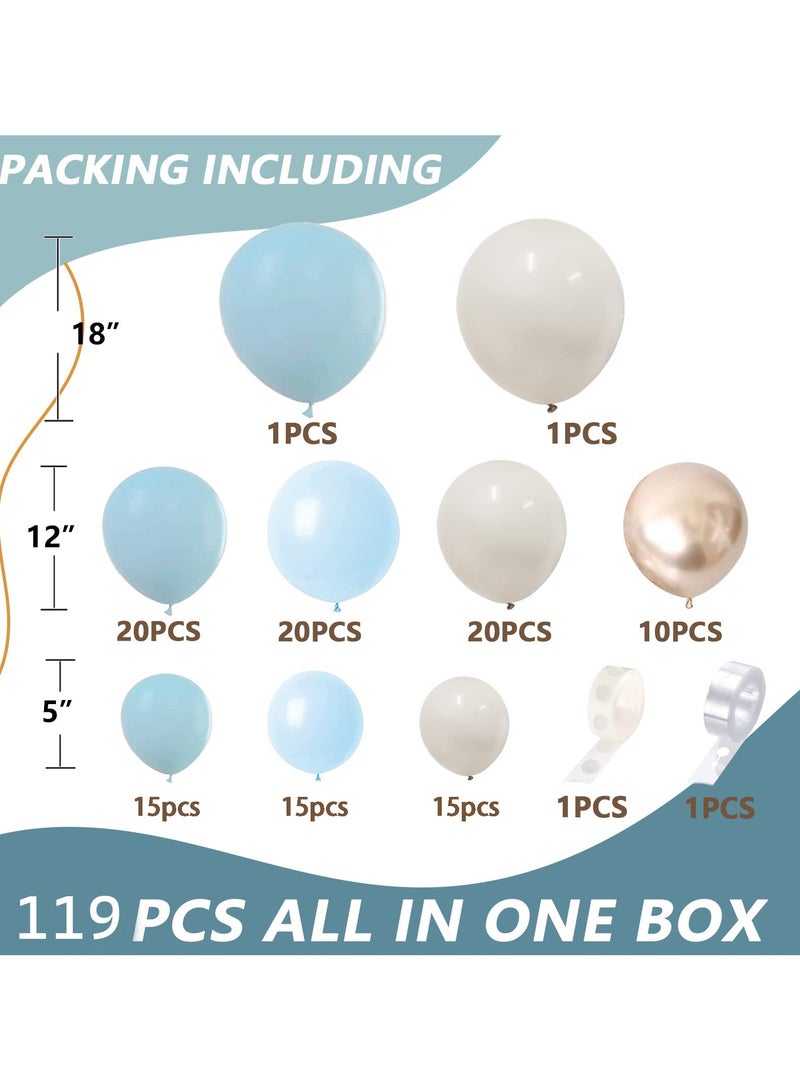 مغبر بالون الأزرق قوس عدة ، 119 قطعة بالون الأزرق قوس إكليل عدة ، مع بالون البحر الأزرق الذهبي ، والرمل بالون الأبيض ، والديكور للاستحمام الطفل للبنين ، لوازم عيد ميلاد الرجال ، خلفيات الطرف للبنين - Image 2