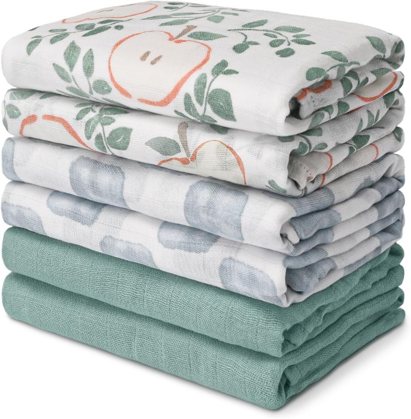 6 Pack Cotton Muslin Swaddle Blankets - Apple Paradise - Image 1