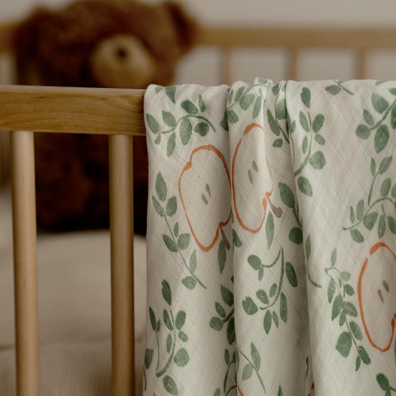 6 Pack Cotton Muslin Swaddle Blankets - Apple Paradise - Image 3
