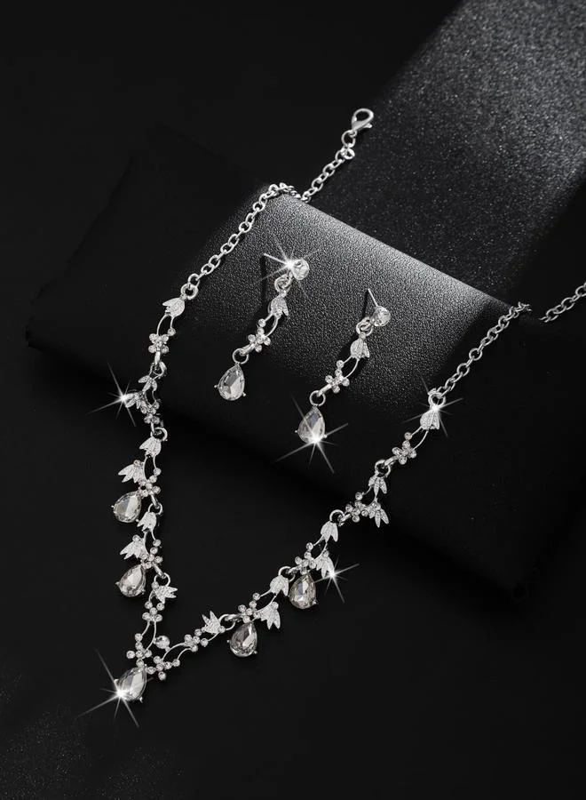 Take Two  2-Piece Rhinestone Embellished Necklace and Earrings Jewelry Set for Women | Best Price UAE