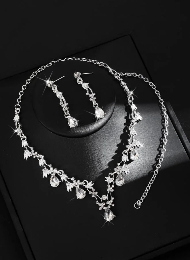 تايك تو طقم مجوهرات قلادة وأقراط مزينة بأحجار الراين قطعتين