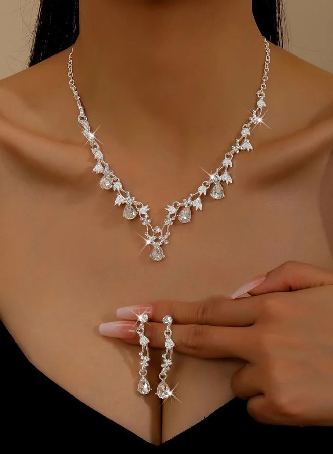 تايك تو طقم مجوهرات قلادة وأقراط مزينة بأحجار الراين قطعتين