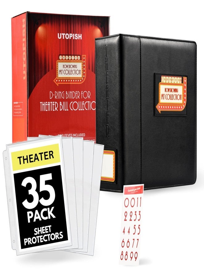 UTOPISH Show-Bill Binder with Sleeves - Large 4” Theater Program Holder with 35 Sheet Protectors and Numbering Stickers Included - Broadway Gift with Full-Color Logo and Numbering Panel - Image 1