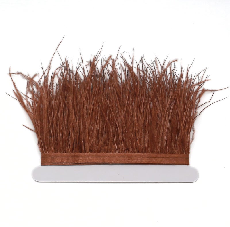 YEQIN 2 Yards Natural & Soft Ostrich Feathers Fringe Trims Ribbon - Used for Dress, Sewing Decoration, Craft Clothing, Boots, Wedding Decoration, DIY, Etc (Brown) - Image 1